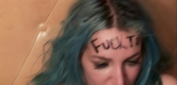  Blue haired slut banged in public bar